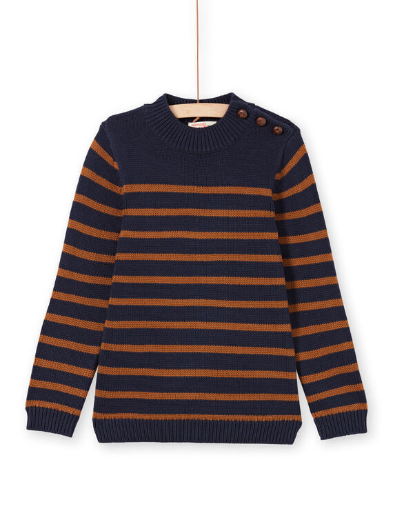 Boy's navy blue and brown striped sweater MOJOPUL2 / 21W90211PUL812