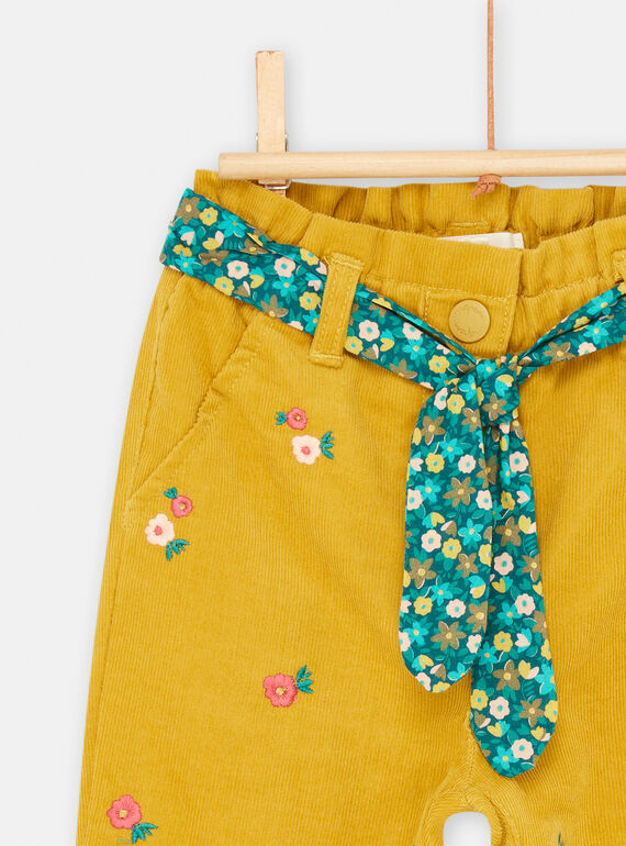 Baby girl olive green pants with floral embroidery SIDUPAN1 / 23WG09P1PAN633