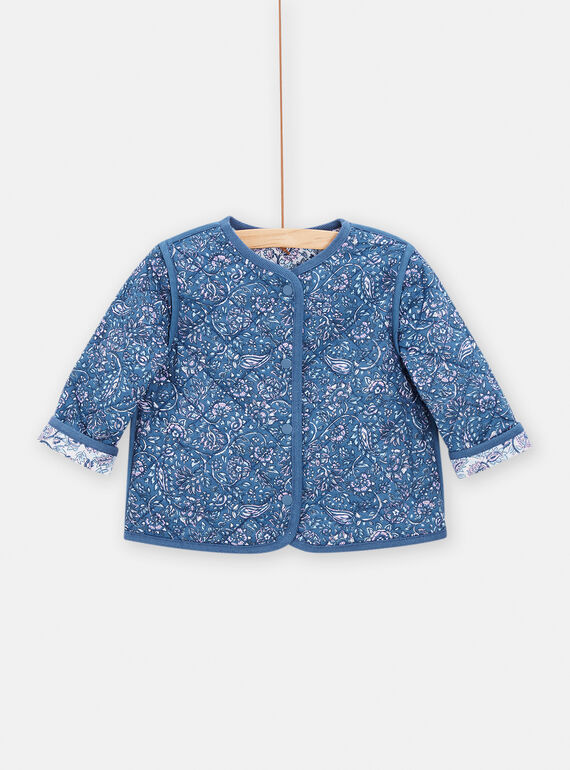 Blue quilted jacket with floral print for baby girl TIDECAR1 / 24SG09J1CAR000
