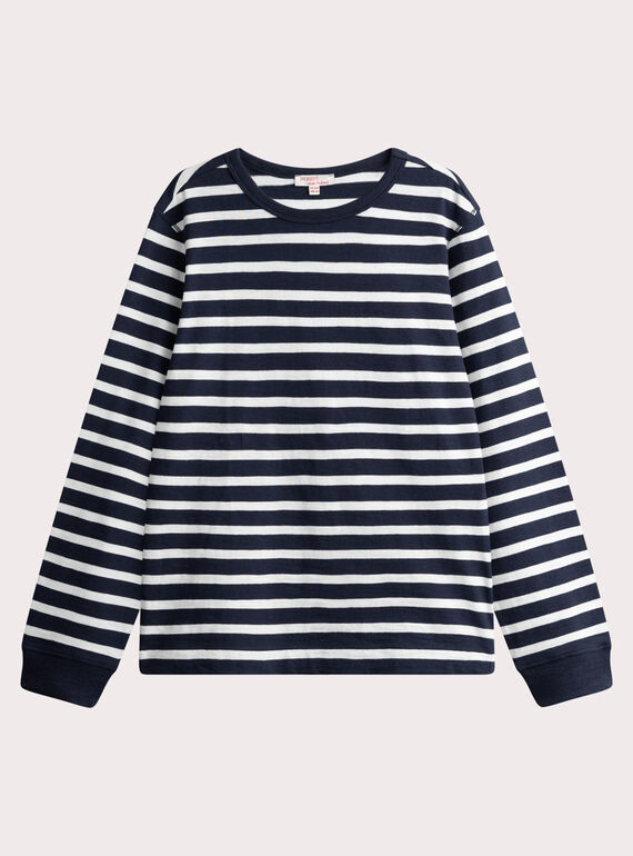  Navy T-shirt with white stripes for boys  VOJOTIRIB4 / 24W902I1TML705