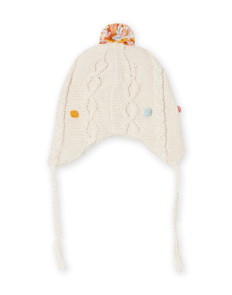 Baby girl's ecru knitted hat with colored pompoms MYISAUBON2 / 21WI0953BONA010