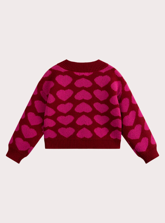 Red jacquard heart sweater for girls  VAKOPULL / 24W90131PULF529