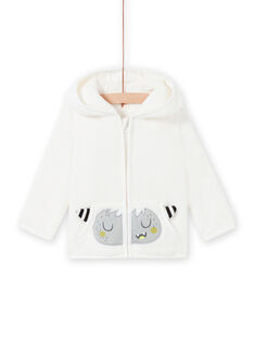 Ecru hooded vest with monster pattern in soft boa for baby boy MUHIGIL / 21WG10U1GIL001
