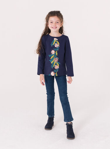 Navy flower t-shirt in pink sequins for girls  VAKLITEE1 / 24W90141TML070