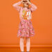 Old pink skirt with fancy flowery print in velvet child girl