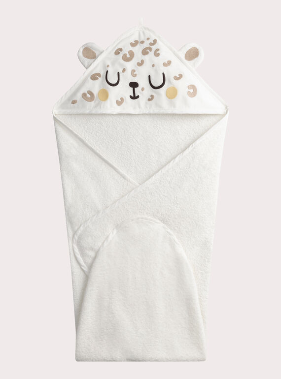 Ecru towelling hooded wrap with a panther motif WOU1POIN / 25SF4271POI005