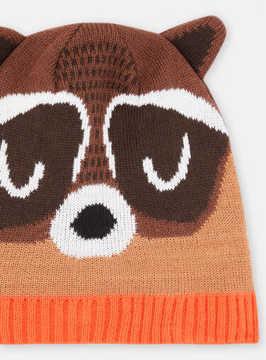 Boy's sepia raccoon beanie SYOGROBON7 / 23WI02O2BONI814