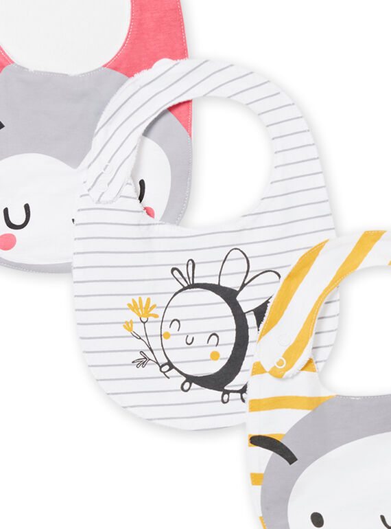 Set of 3 white bibs with fancy patterns birth mixed NOU1BAV4 / 22SF4244BAV000