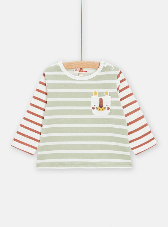 Baby boy ecru striped t-shirt TUJOTEE2 / 24SG10B3TML001