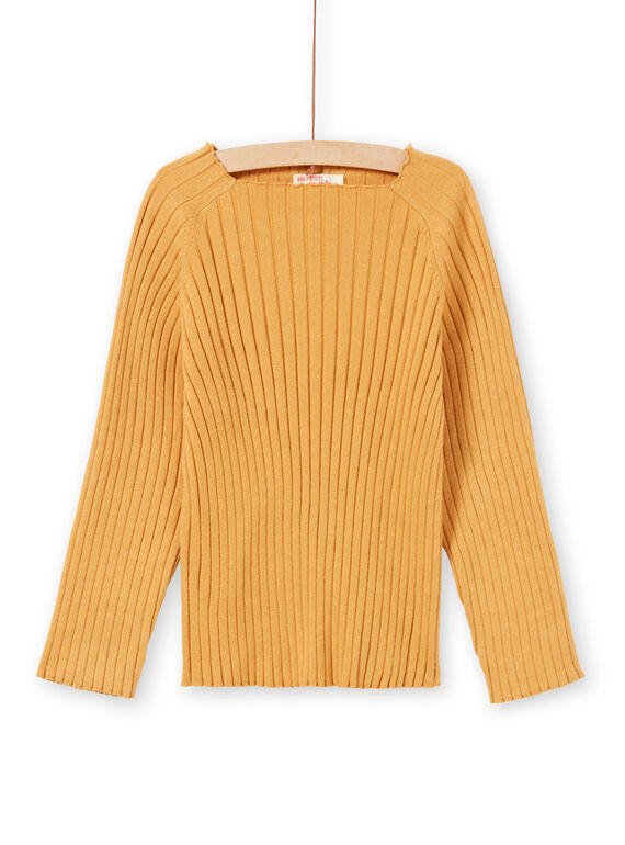 Girl's plain long-sleeved yellow sweater MAJOPULL3 / 21W901N2PULB107