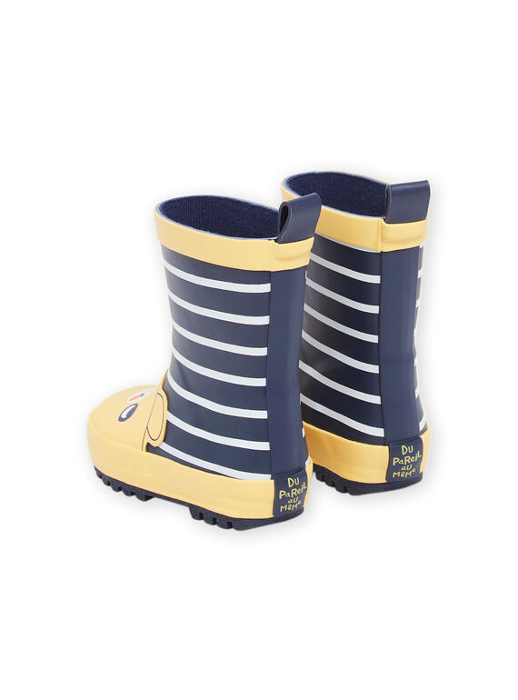 Yellow and navy blue boots with stripes and dog head print buy online