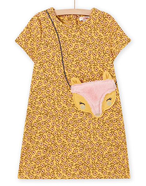 Child girl's yellow dress with floral print and animation bag MASAUROB4 / 21W901P4ROBB107