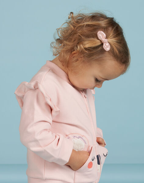 Baby girl pink cardigan with koala and ruffle details NIMOCAR2 / 22SG09N2CARD327