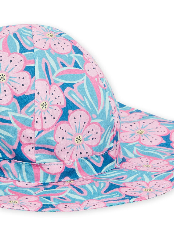 Baby girl petrol blue hat with floral print NYIFICCHA / 22SI09C4CHA215