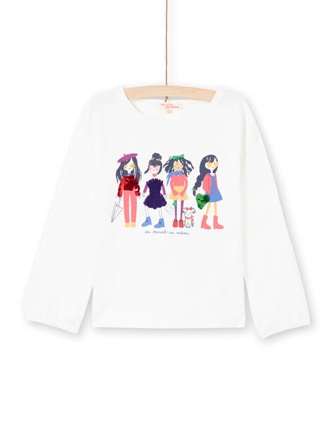Girl's ecru puffed sleeves T-shirt with reversible sequin print MAMIXTEE4 / 21W901J5TML001