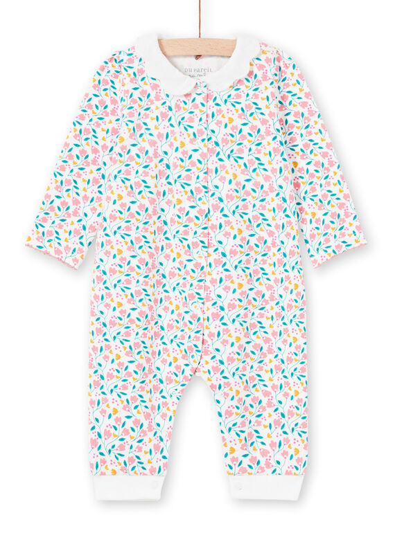 White and pink floral print baby girl sleep suit MEFIGREFLE / 21WH1334GRE001