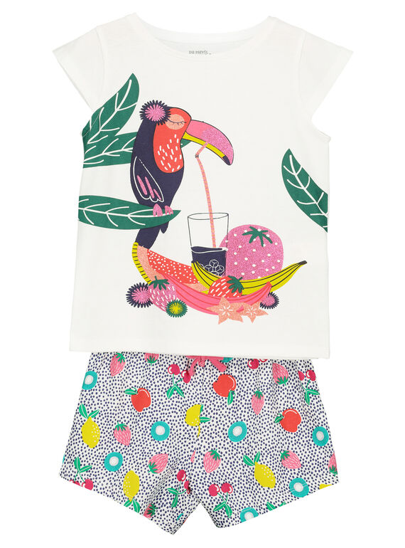 Girls' tropical print short pyjamas FEFAPYJTOU / 19SH11H6PYJ000