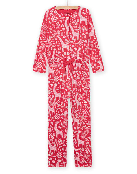 Pink night suit with foliage and giraffe print child girl NEFACOMBGIR / 22SH11G1D4FD318