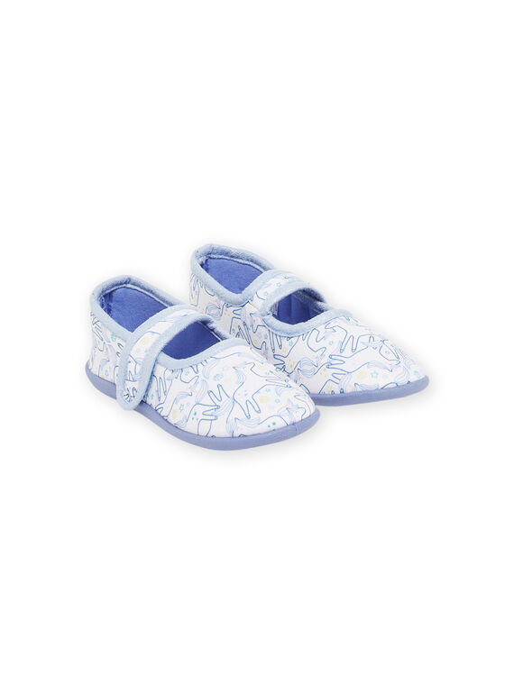 Blue and ecru unicorn print slippers RAPANTSAUM / 23KK3541D07001