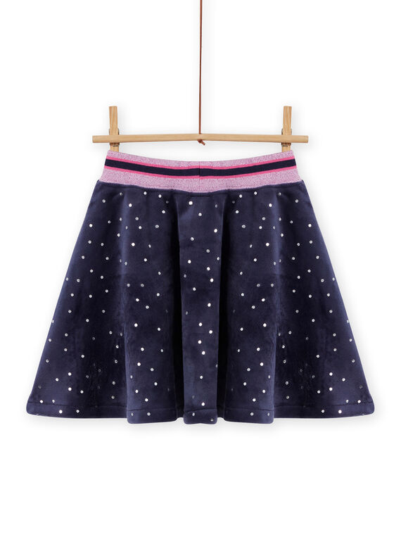 Girl's blue velvet skater skirt with gold polka dots MAPLAJUP2 / 21W901O2JUPC202