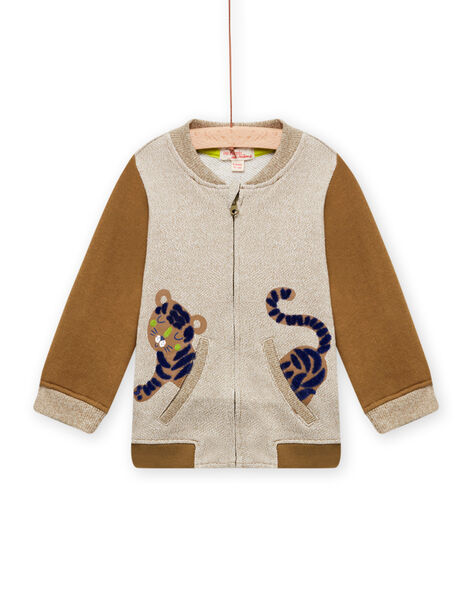 Brown and beige vest with tiger pattern baby boy MUKAGIL / 21WG10I1GIL604