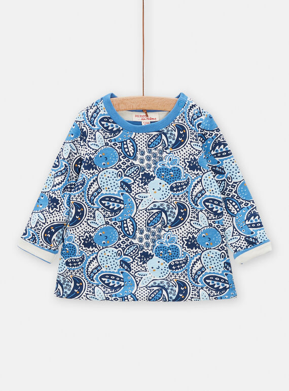 Baby Boy Reversible Blue and Ecru T-shirt TUDETEE2 / 24SG10J3TMLC221