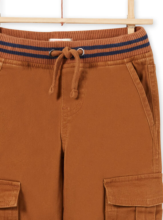 Boy's brown twill cargo pants MOJOPAMAT4 / 21W90227PAN812