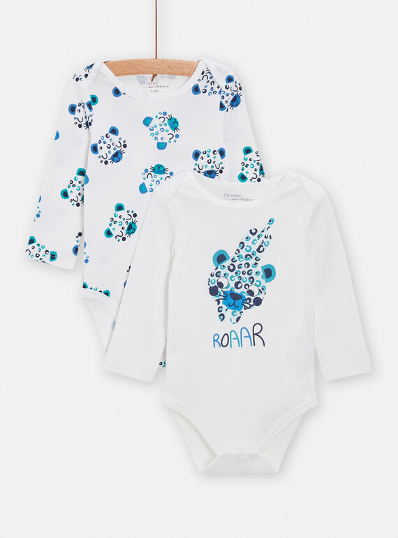2 white and blue long-sleeved bodysuits for baby boys TEGABODROAR / 24SH1464BOD000