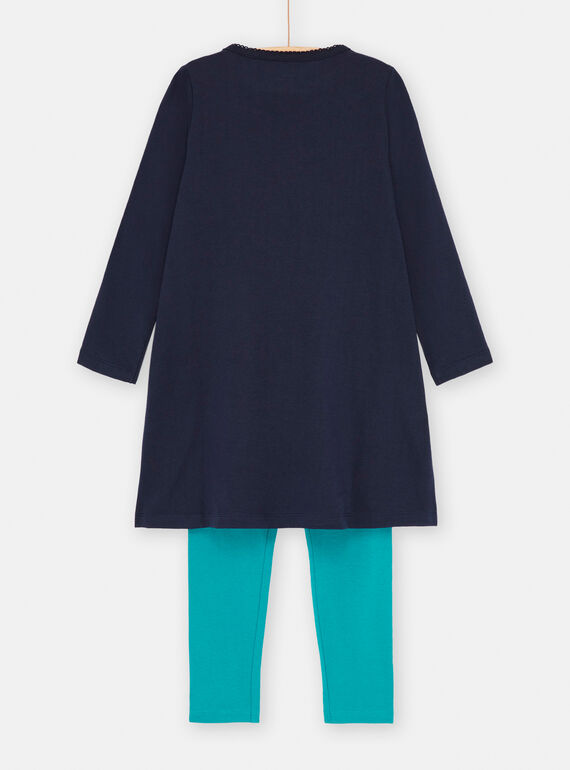 Girl's blue tropical print nightdress and leggings SEFACHUEXO / 23WH1141CHN070