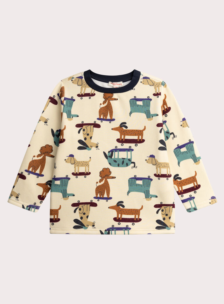 Beige printed pajamas in filled fleece for boys  VEGOPYJANI / 24WH1291PYJ007