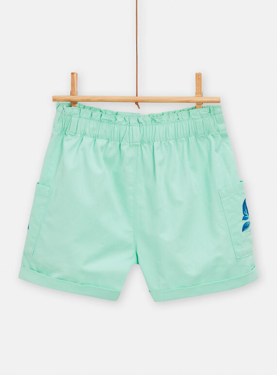 Water green shorts with floral embroidery for girls TARYSHORT1 / 24S901U1SHOC215