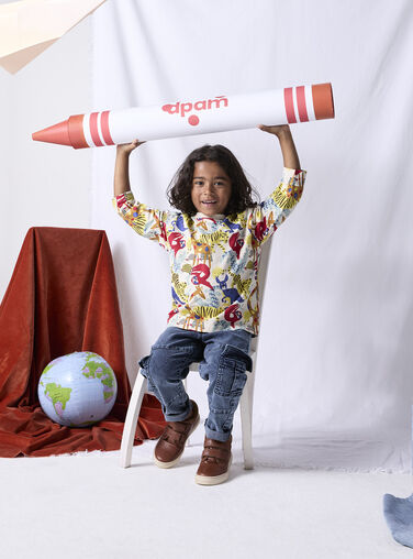 Jungle printed ecru T-shirt for boys  VOROTEE3 / 24W902P4TML003