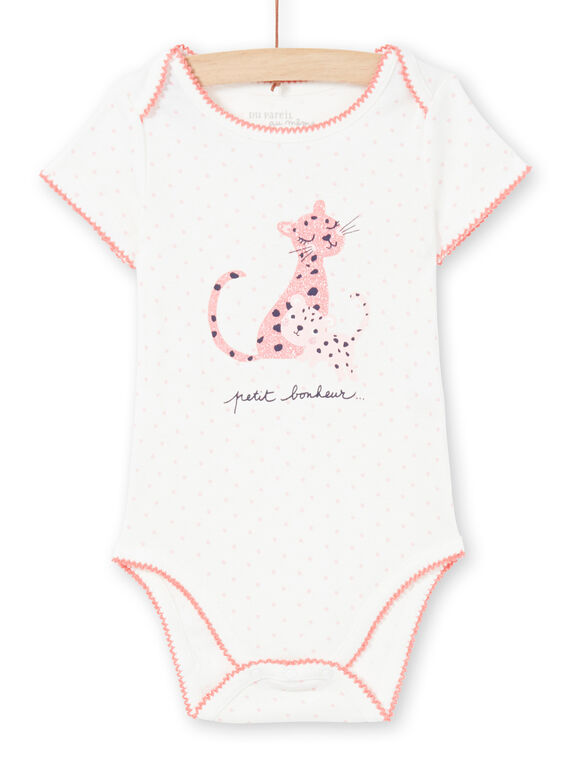 Baby girl's ecru and pink bodysuit MEFIBODCAL / 21WH13B2BDL001