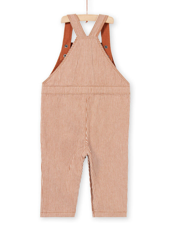Baby boy's brown and ecru striped twill overalls with dinosaur animation MUPASAL / 21WG10H1SALI811