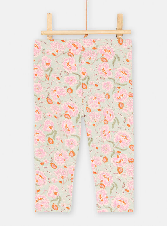 Baby girl's green-gray and pink floral print leggings SYIVERLEG / 23WI09J1CAL631