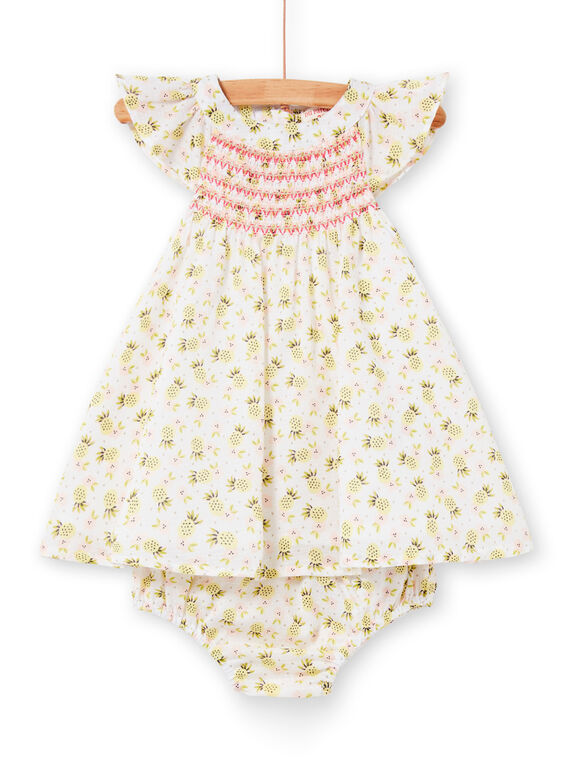 Dress and bloomer ecru and green with pineapple print baby girl LIBALROB3 / 21SG09O1ROB000