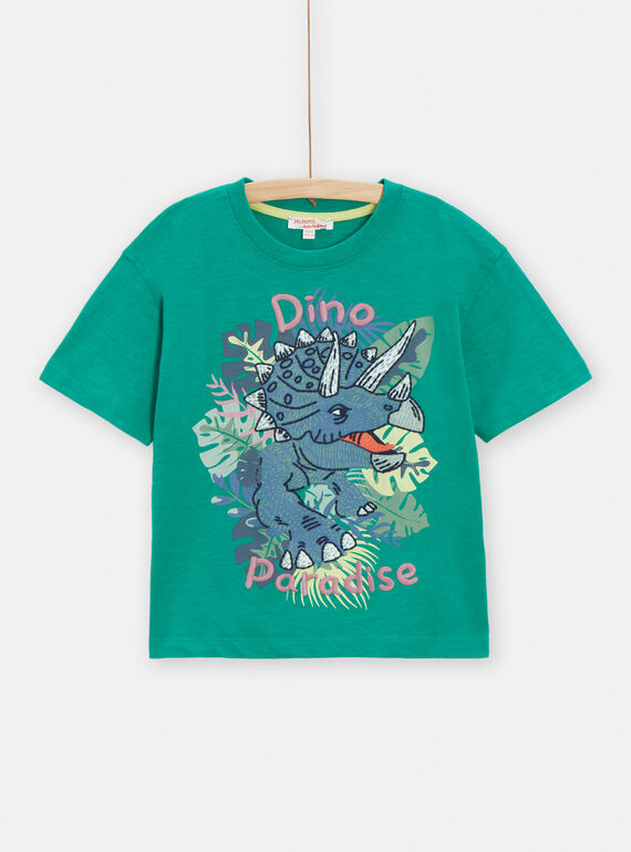 Boy's green dinosaur T-shirt TOCOTI1 / 24S902N2TMCG603
