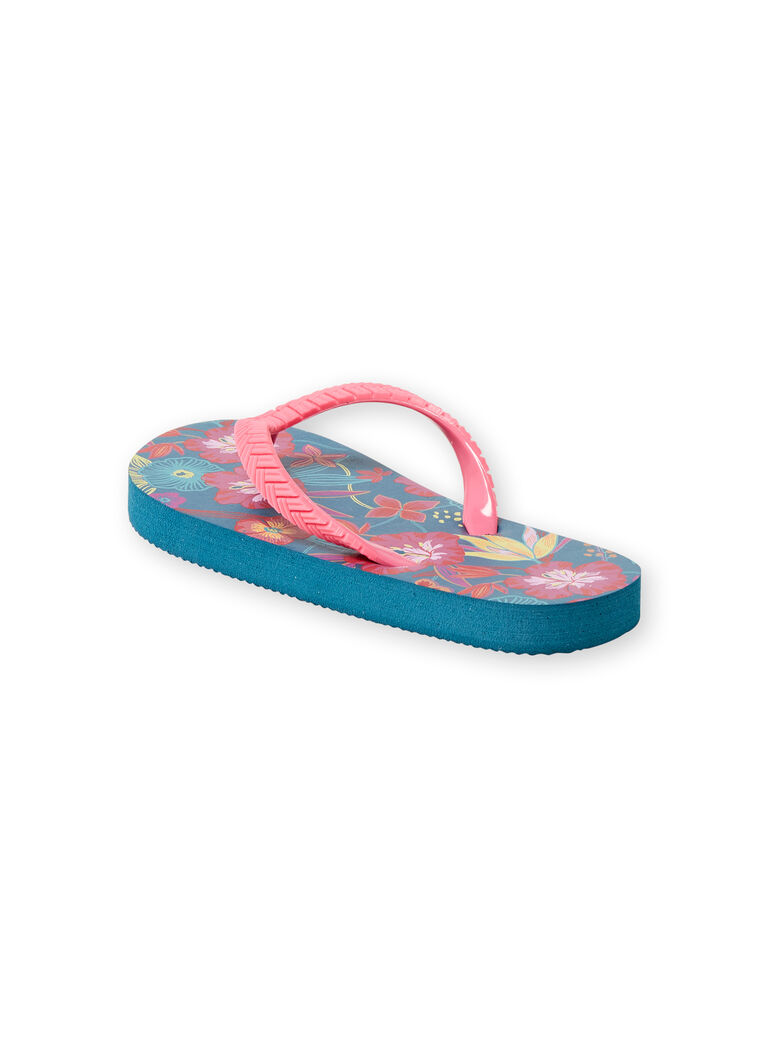 Duck blue flip flops with flower print girl LFTONGHAWAI / 21KK3561D01070