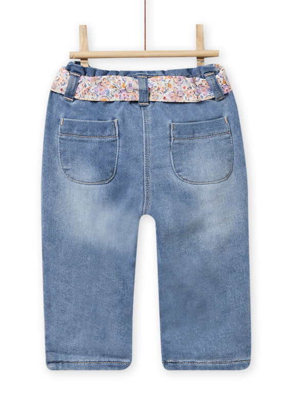 Baby girl embroidered denim pants with flower print belt NIMOPAN1 / 22SG09N2PANP270