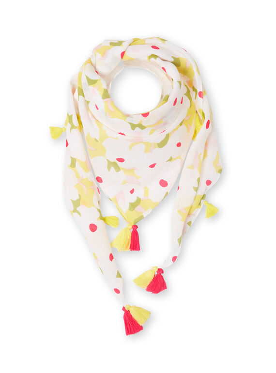 White and yellow scarf printed flowery child girl LYAJAUFOUL / 21SI01O1FOU000