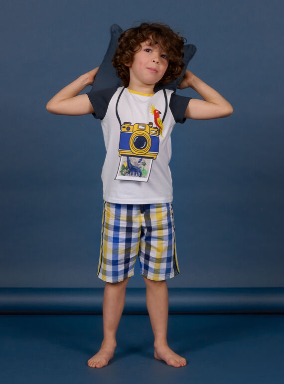Child boy's white, blue and yellow pyjamas NEGOPYCPOP / 22SH12H5PYJ000