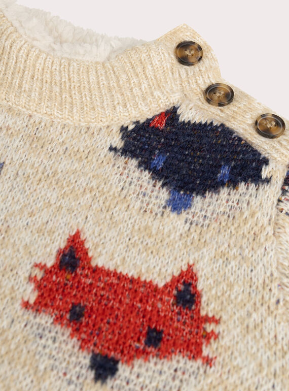 Ecru sweater in fox print jacquard for boys  VOROPUL / 24W902P1PUL008
