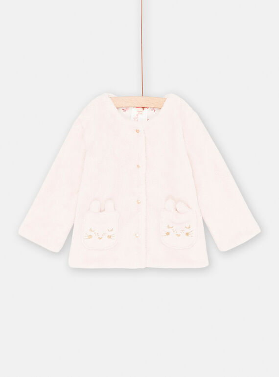 Baby girl pink cardigan in reversible soft boa SIJOCAR2 / 23WG09M1CARD310
