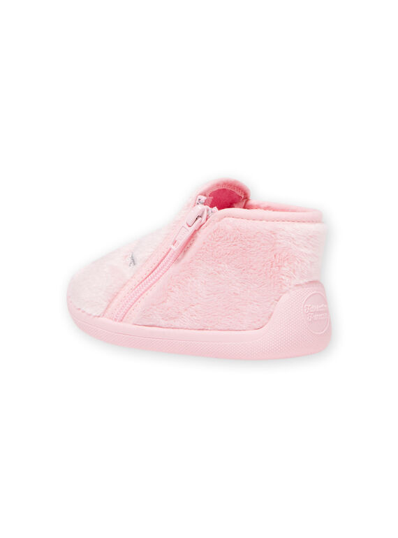 Light pink slippers in fake fur with cat pattern for baby girl MIPANTFUR / 21XK3722D0A321