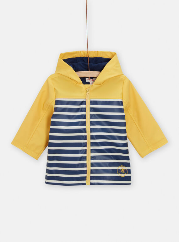 Baby boy's yellow and navy blue striped raincoat TUGROIMP / 24SG10P1IMPB105
