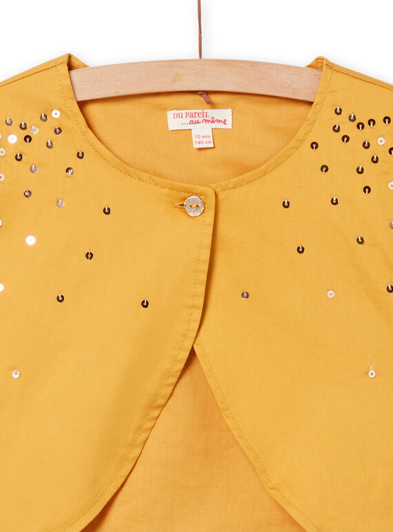 Yellow cardigan in satin with sequins child girl NABACAR / 22S90111CARB107