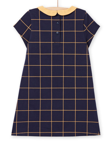 Girl's night blue short-sleeved dress with yellow checks MAJOROB1 / 21W90122ROBC205