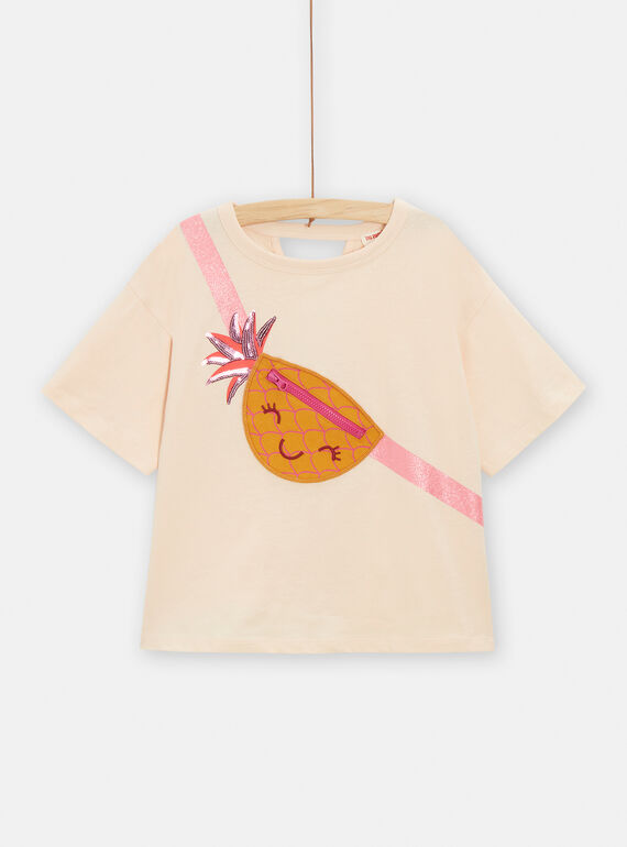 Ecru t-shirt with motif and pineapple animation for girls TALITI2 / 24S901T3TMC003