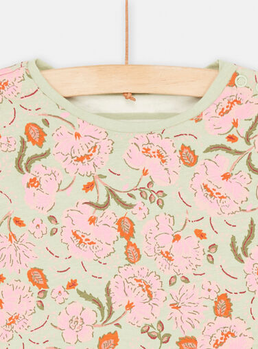 Reversible pink and water green baby girl T-shirt SIVERTEE / 23WG09J1TML001