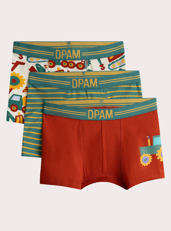 Set of 3 tractor printed underpants for boys  VEGOBOXTRA / 24WH1282BOXG610